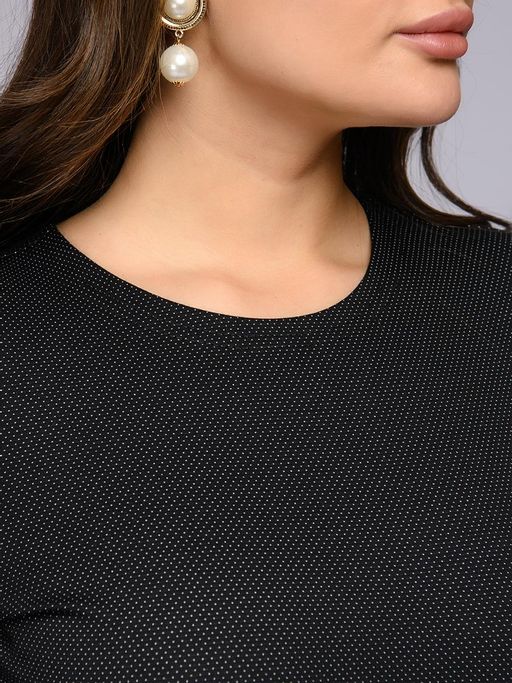 Платье черное в мелкую точку с длинными рукавами - 1001dress фото 4