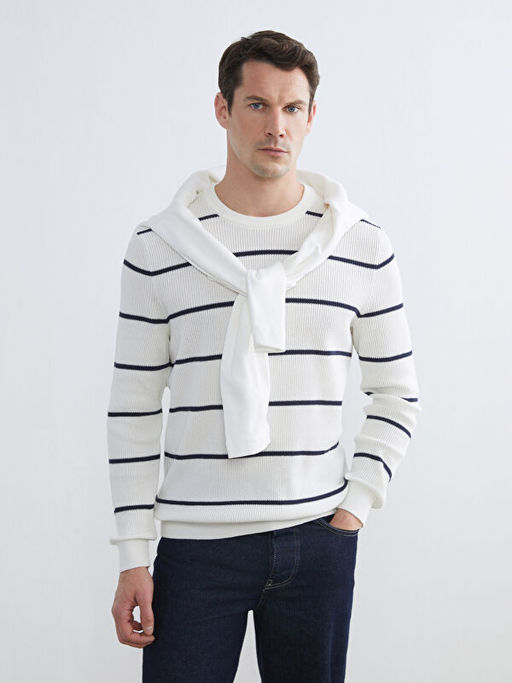 Bisiklet Yaka ?izgili Erkek Kazak