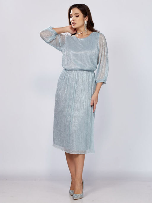 Платье Mira Fashion 5446W-Р голубой с полуоткрытыми рукавами