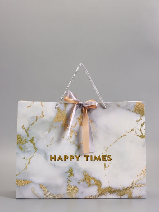 Пакет подарочный ламинированный «Мрамор», белый, с бантиком, 43×32×14 см