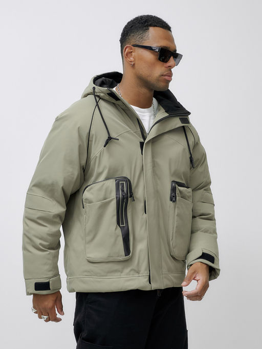 Куртка молодежная мужская зимняя с капюшоном серого цвета 25313_1Sr