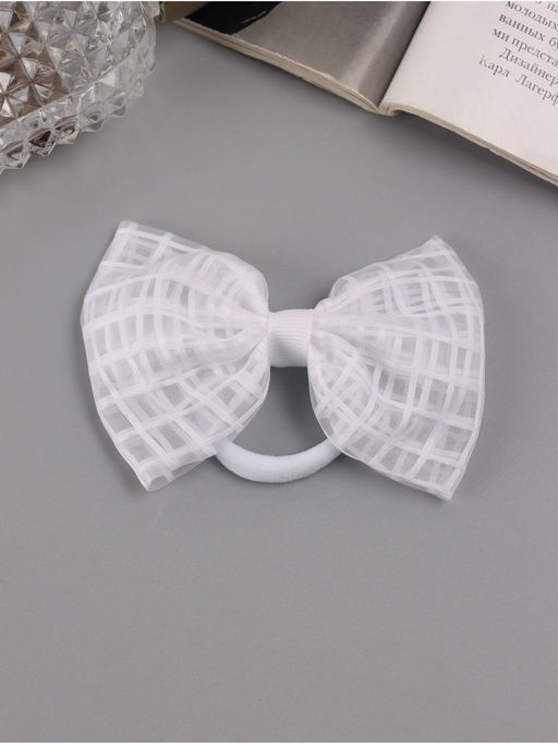 Цена за 6 шт. Бант для волос на резинке «Бантик», хрусталь клетка, 9 см, белый