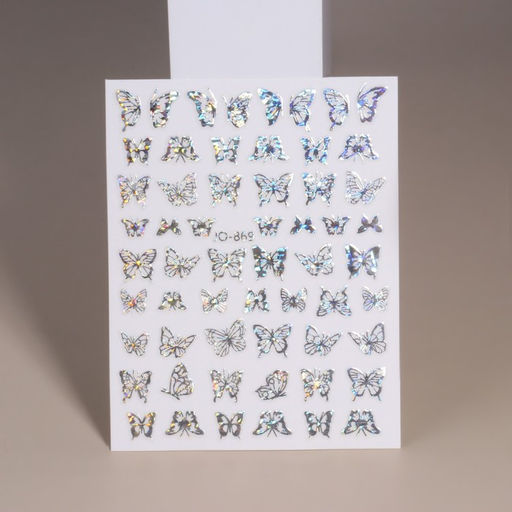Наклейки для ногтей Сияющие бабочки, металлизированные, голография, цвет серебристый - Queen fair фото 2