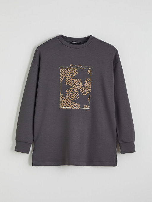 Bask?l? Oversize Kad?n Sweatshirt Tunik