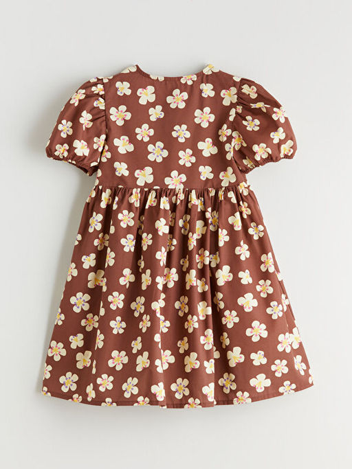 Bisiklet Yaka ?i?ekli K?z ?ocuk Elbise