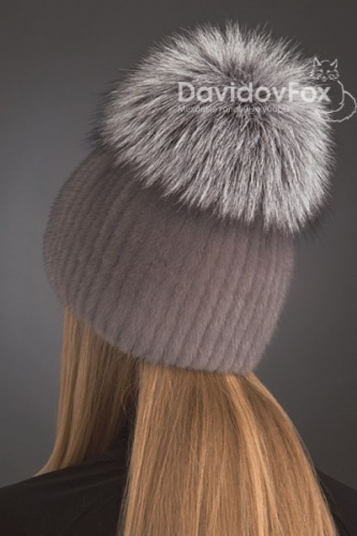 Шапка Лыжница норка серо-голубая