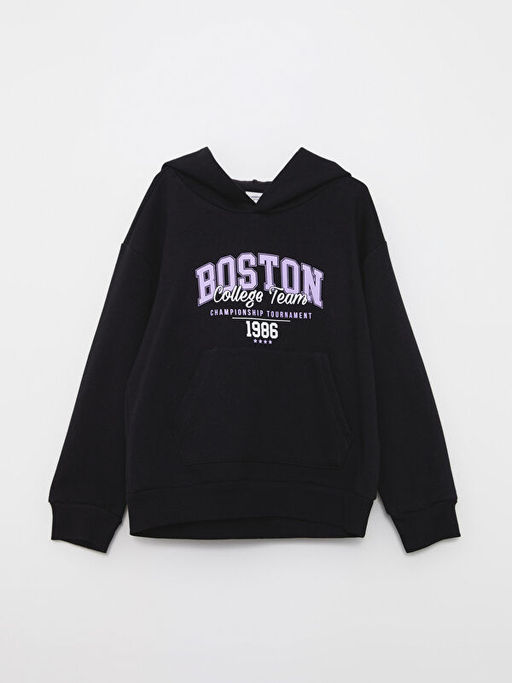 Kap??onlu Bask?l? Uzun Kollu K?z ?ocuk Sweatshirt ve E?ofman Alt? - Waikiki фото 2
