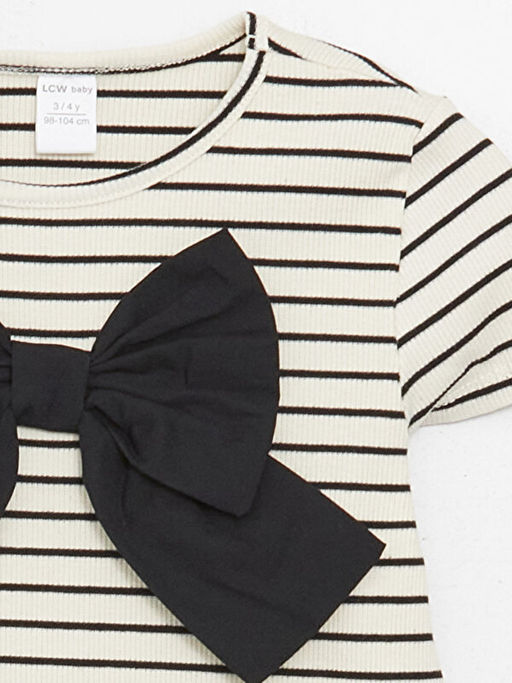 Bisiklet Yaka K?sa Kollu ?izgili K?z Bebek Ti??rt - Waikiki фото 3