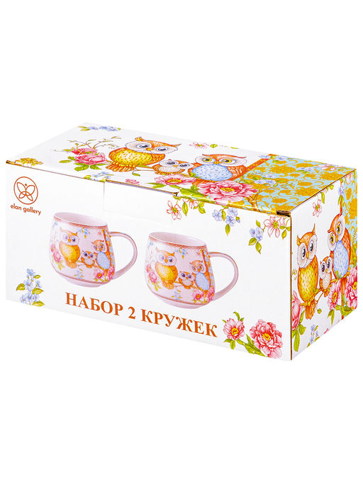 Набор 2 кружек 400 мл 13*10*8,5 см Совушки бочонок NEW BONE CHINA, фарфор - Elan gallery фото 9