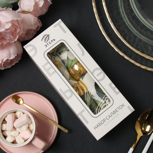Набор салфеток с декоративными кольцами Этель Camellia, 40?40 см - 2 шт., 100% хлопок, саржа