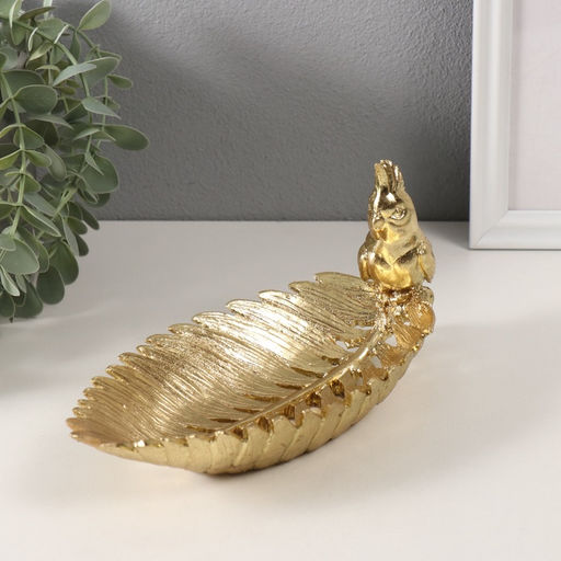 Фигурка полистоун подставка «Золотой попугайчик с хохолком на золотом листе», 11×24.5×11 см