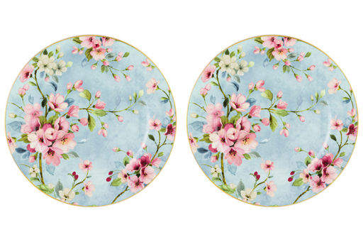 !Набор тарелок для десертов 2 пр. 19*19*2 см "Яблоневый цвет на голубом" NEW BONE CHINA
