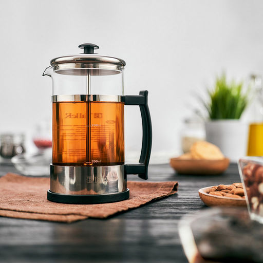 Френч-пресс корпус из нержавеющей стали "Аден" 600мл, колба из боросиликатного стекла s2мм, корпус s0,8мм, пресс-фильтр s0,3мм, пластмассовая ручка, мерная ложка, буклет с рецептами, "TalleR" (Китай)