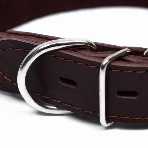 Ошейник кожаный двухслойный на замше, 2,5 см, ОШ 29-39, коричневый - Пижон фото 4