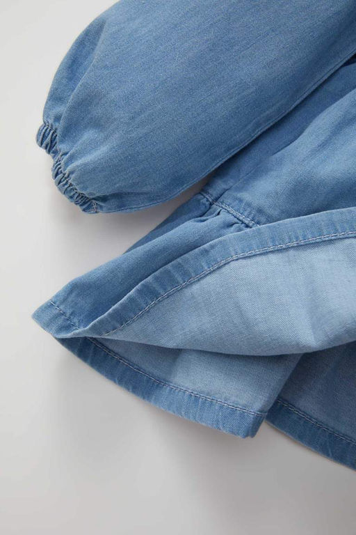 Джинсовое платье с широким кружевным воротником и длинными рукавами для маленьких девочек - Defacto фото 8