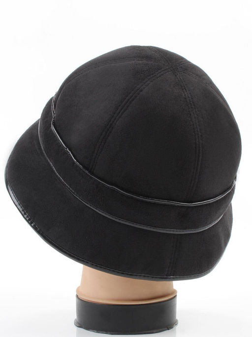 1653 BLACK Шляпа клош зимняя женская (искусственная замша, искусственный мех)