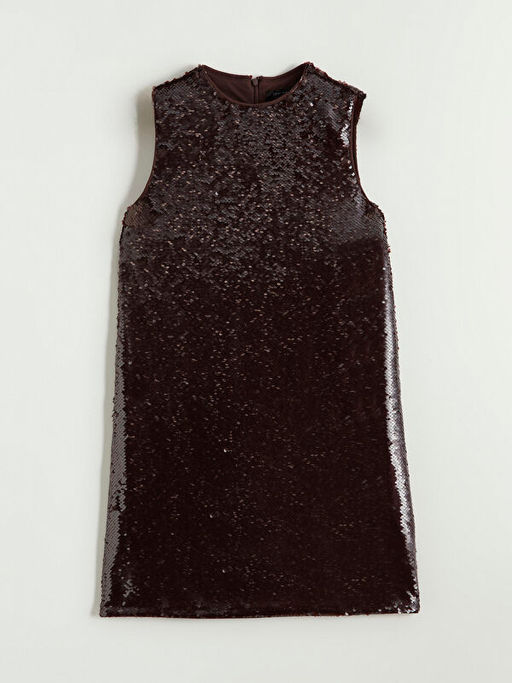 Bisiklet Yaka Pul Payetli Mini Elbise