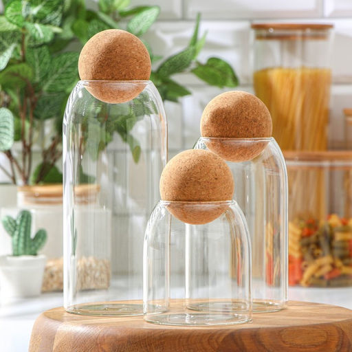 Банки для сыпучих Magistro Эко, 3 предмета: 450/700/1000 мл, с пробковой крышкой, стекло, прозрачные  фото 24