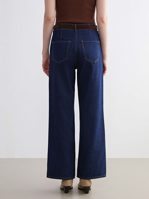 Beli Kemerli Wideleg Kad?n Jean Pantolon