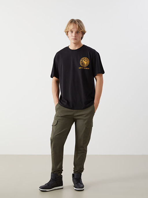 Bisiklet Yaka K?sa Kollu House of the Dragon Bask?l? Erkek Ti??rt