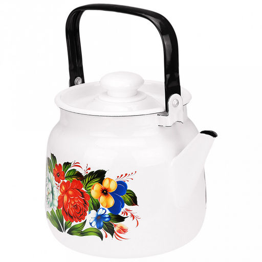 "Татьяна" Чайник эмалированный 3,5л, д19,4см, h16,2см, s0,08мм, двойной слой эмалевого покрытия, металлическая крышка, металлическая подвижная ручка (Россия)