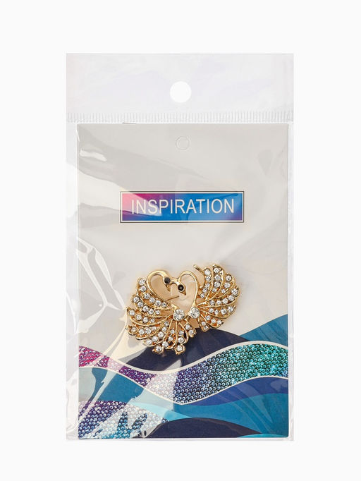 Брошь Лебединая пара, белая в золоте