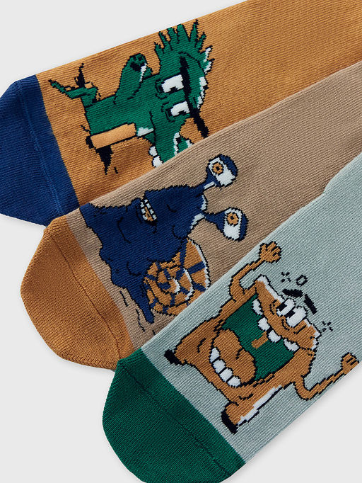 Носки детские мультипак (3 пары) коричнево-зеленые с рисунком в виде монстриков - Mark formelle фото 5