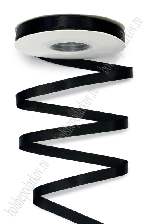 Лента атласная двусторонняя 1 см*25 ярд (SF-7881) черный №0006