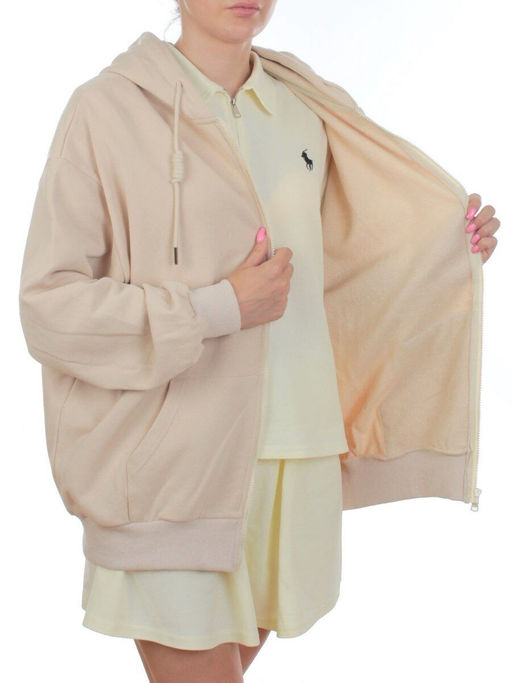 3265 BEIGE Худи на молнии женское (95% хлопок, 5% эластан) - Fashion фото 7