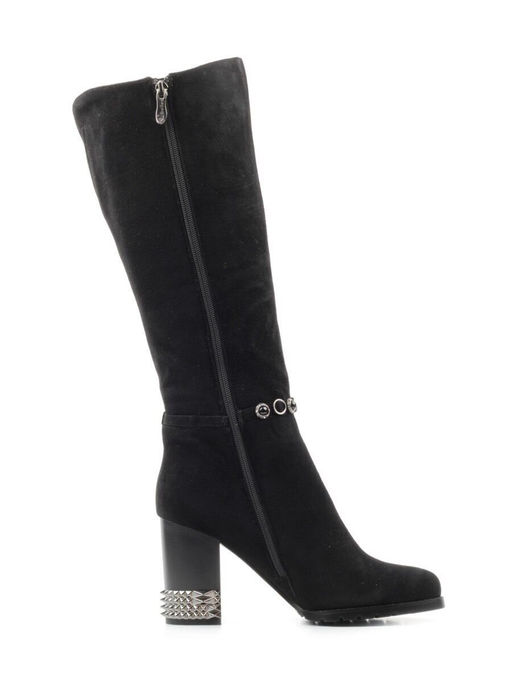 02-A421-371B-2 BLACK Сапоги демисезонные женские (натуральная замша, байка)