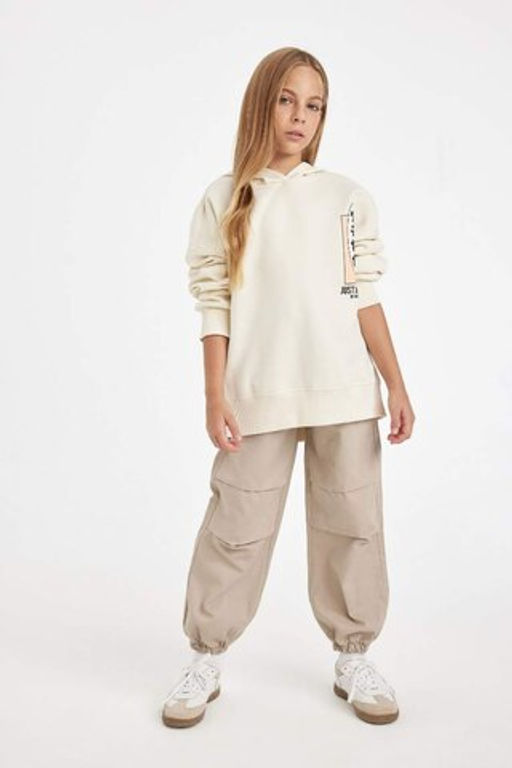 Толстовка с капюшоном и принтом цвета оверсайз для девочек с широкой посадкой на спине - Defacto фото 2