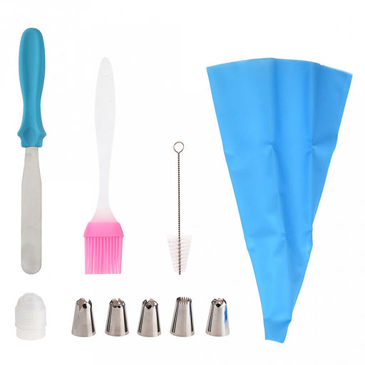 Кондитерский набор 10 предметов Мастер: мешок для крема п/эт 32см, насадка из нержавеющей стали - 5 штук, широкие, д3см, h4,3см; фиксатор винтовой для насадок пластик; ершик для чистки насадок; кисточка 16см силикон/пластик; шпатель спатула прямой - Домашняя мода фото 3