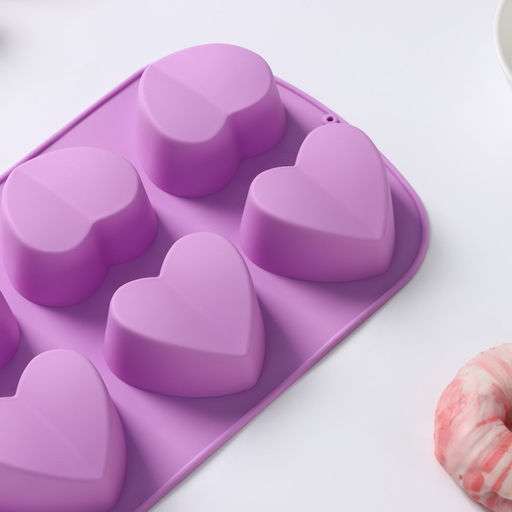 Форма для выпечки Доляна Сердце напополам, силикон, 25.8?17?3.2 см, 6 ячеек (7?6.5?3 см), розовая