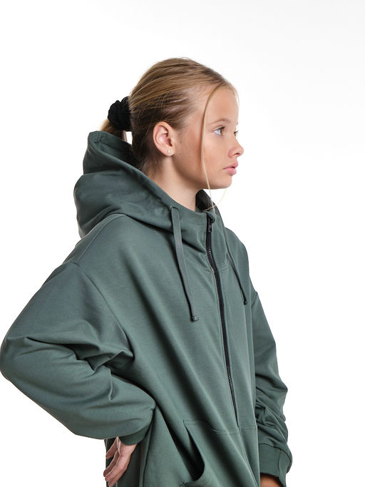 Толстовка на молнии с капюшоном 22-7653 хаки - Mini maxi фото 4