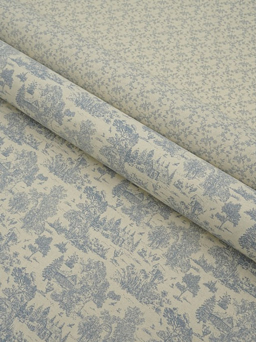 Хлопколен Туаль де Жуи - прованс цв.джинс (на суровом), ш.1.4м, лен-15%, хл-85%, 125гр/м.кв - Купава фото 5