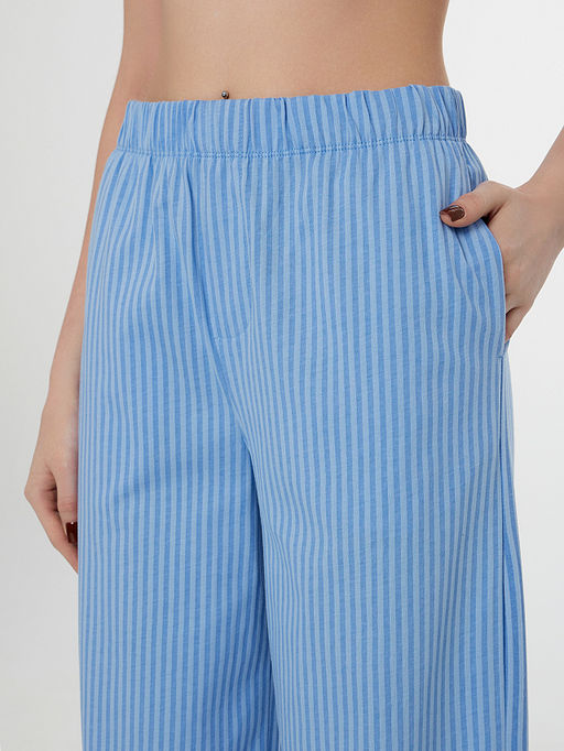 Брюки домашние женские голубые в полоску с надписью - Mark formelle фото 4