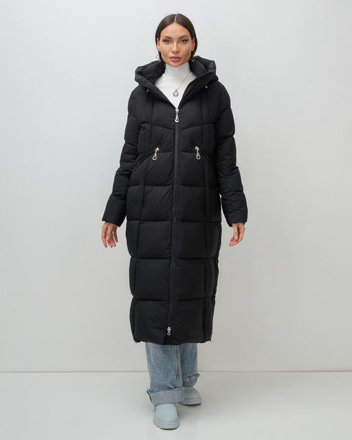 Пальто зимнее утепленное с капюшоном женское черного цвета 7729Ch - Visdeer фото 15