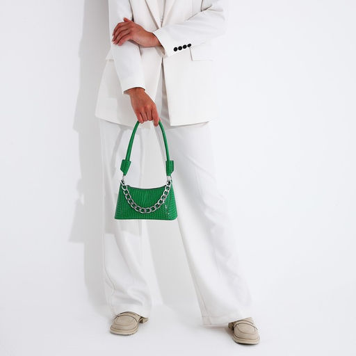 Сумка женская багет на молнии, 21.5×9×13.5 см, зелёная