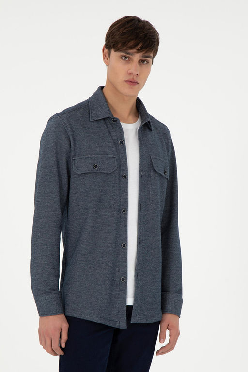 Мужская темно-синяя трикотажная рубашка Неожиданная скидка в корзине
