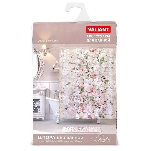 VAL JR-M-1818 Штора для ванной комнаты, полиэстер, 180*180 см, JARDIN MAGNOLIA, шт
