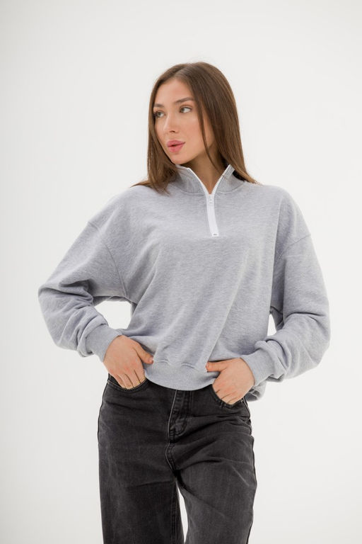 150 Свитшот зипка, серый меланж