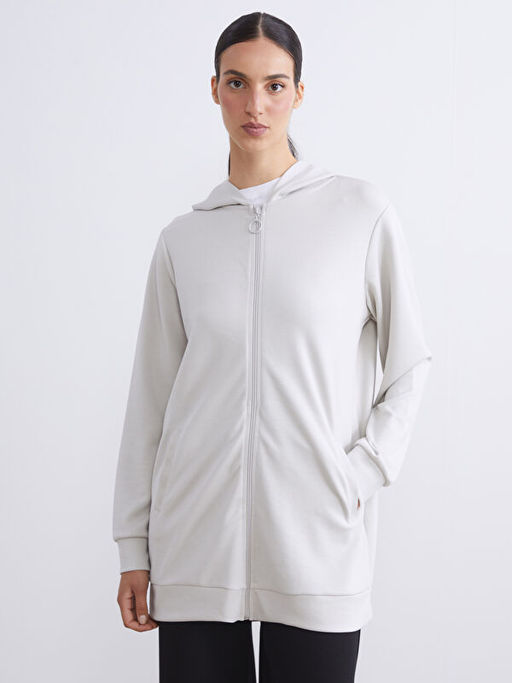 Kap??onlu Oversize Kad?n Fermuarl? Sweatshirt