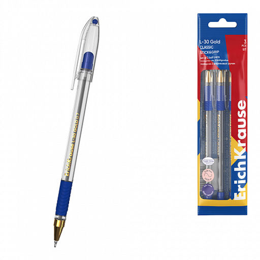АКЦИЯ Цена за 12 шт. Ручка шариковая ErichKrause L-30 Gold Stick&Grip Classic 0.7, Super Glide Technology, цвет чернил черный (в коробке по 12 шт.)  фото 5
