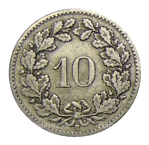 Монета 10 раппенов 1907 года Швейцария