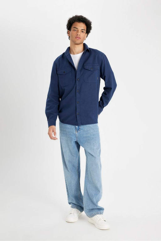 Хлопковая рубашка обычного кроя с длинными рукавами - Defacto фото 2