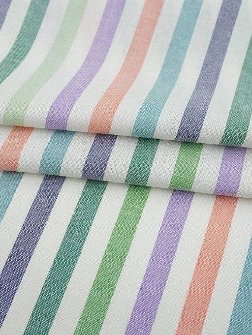 Холст полотенечный Зеленые/лососевые/чернильные полосы, ш.0.5м, лен-30%, хл-70%, 140гр/м.кв - Купава фото 3