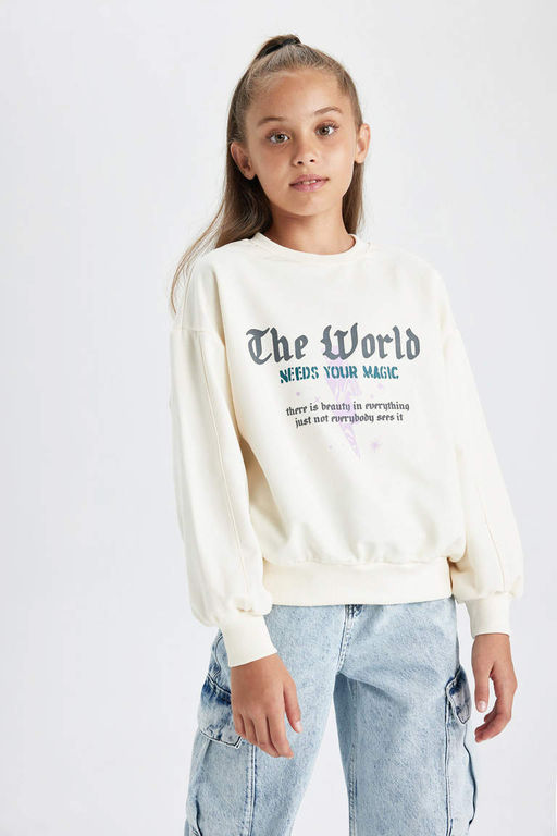 Толстовка с круглым вырезом для девочек - Defacto фото 3