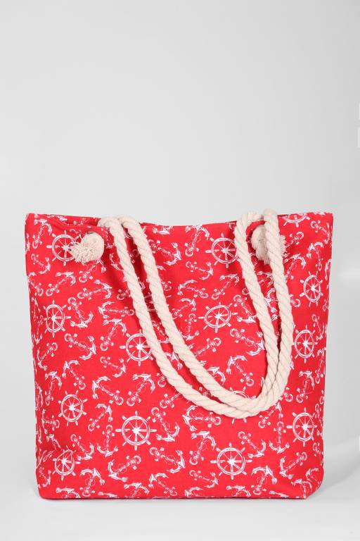 Сумка пляжная красная с якорями