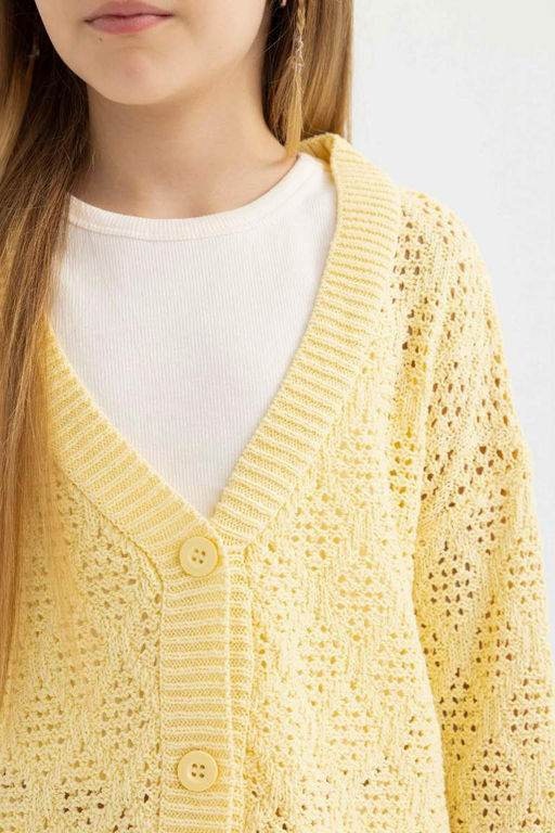 Кардиган для девочек с V-образным вырезом - Defacto фото 5