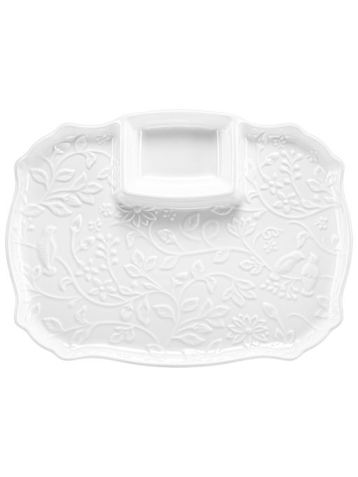 Блюдо д/шашлыка 28*21*2,3 см "Птички на ветке" с соусницей, фарфор